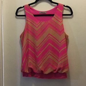 Papaya Pink and Beige Chevron Pattern Blouse